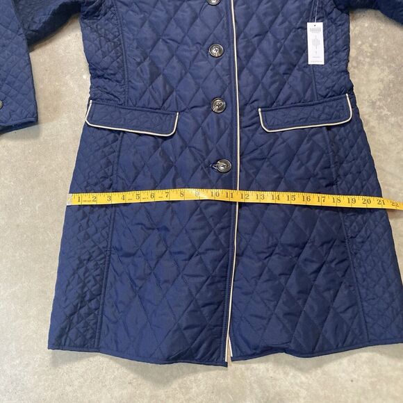 Chicos Jacket Womens 10 Clasic Navy Blue Quilted Elongated Outerwear Leather - Picture 5 of 14